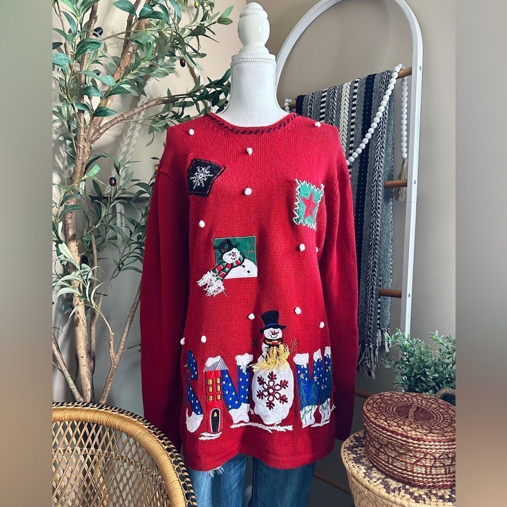 Vintage 90s Holiday Editions Christmas Whimsical Snowman Ugly Sweater